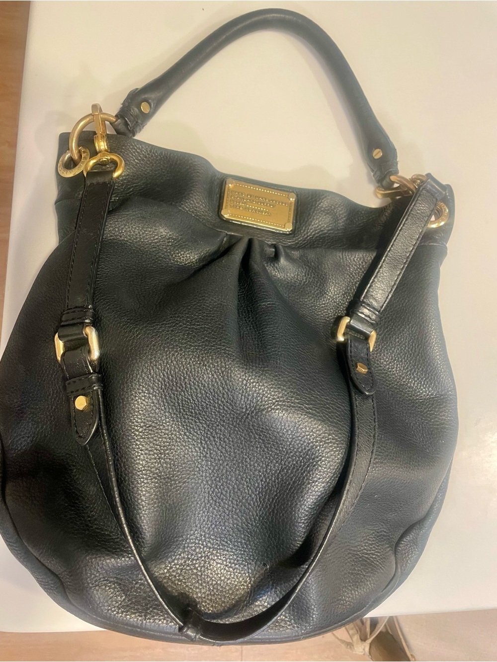 Marc by Marc Jacobs Black Pebbled Leather Hobo with Gold Hardware